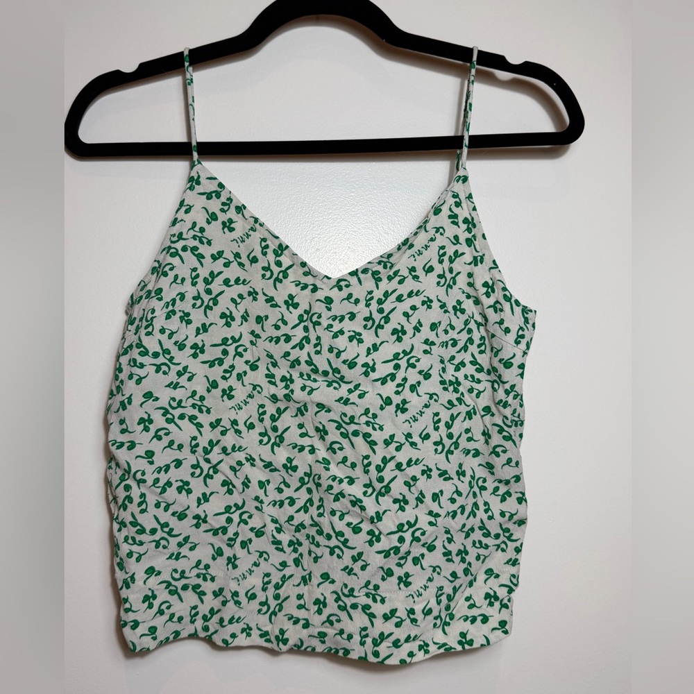 GANNI XS Green Vine Spaghetti Strap Camisole / Crop Tank Top Scandi Girl Summer